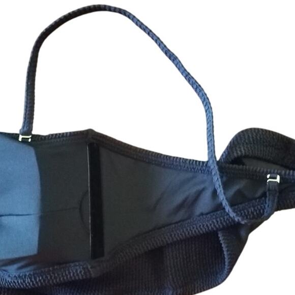 J Crew Womens Heritage Textured O Ring Bandeau Bikini Top Size 2X Black Stretch - Picture 4 of 7